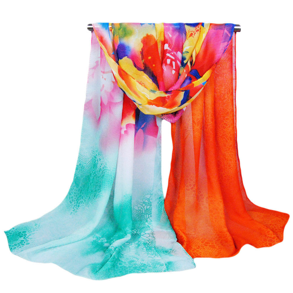 women scarf floral print long thin shawl vintage pashmina women wrap chiffon scarves J4U66