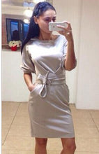s ladies clothes women dress pockets belt half sleeves solid vestido casual mini vestidos femininos J4U66
