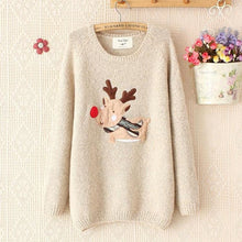 Autum Deer Print Long Sleeve KnittedWomen's Sweater Casual Pullover J4U66