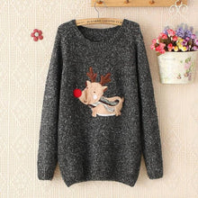 Autum Deer Print Long Sleeve KnittedWomen's Sweater Casual Pullover J4U66