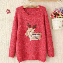 Autum Deer Print Long Sleeve KnittedWomen's Sweater Casual Pullover J4U66