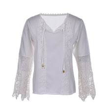 Autum Women chiffon Lace shirt Long sleeve Patchwork blusas tshirt Plus size women white tops J4U66