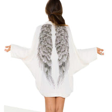 Back Angel Wings Print Womens Cardigan European Loose Batwing Sleeve Coat Jacket Casual Femininas Sweater J4U66