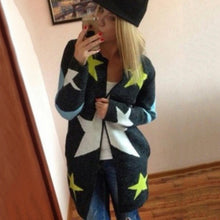Cardigans Stars Pattern Print Casual Women Long Sweaters Loose Warm Knitted Cardigan Long Sleeve Warm Outwear J4U66