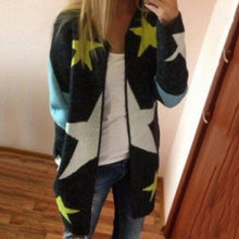 Cardigans Stars Pattern Print Casual Women Long Sweaters Loose Warm Knitted Cardigan Long Sleeve Warm Outwear J4U66