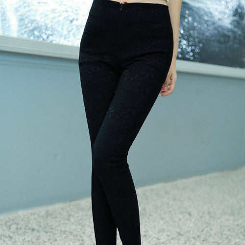Lace Women Skinny Slim Stretch High Waist Leggings Trousers Pencil Pants white black J4U66