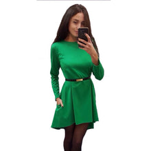 women dress 4 colors o neck collar three quarter knee length dresses J4U66