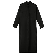 women shirt dress turn down collar long sleeve buttons pockets casual loose dress ol office dress one piece J4U66