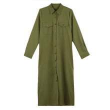 women shirt dress turn down collar long sleeve buttons pockets casual loose dress ol office dress one piece J4U66