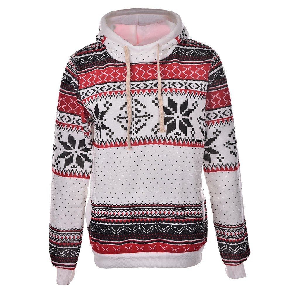 Women Hoody Sweatshirts Pullovers Harajuku Snowflake Printed Coat White Hoodies moleton Feminine J4U66