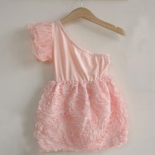 New Baby Kids One Shoulder Lace Dress Toddler Girls One Piece Dresses Bow-knot  J4U66