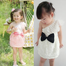 New Baby Kids One Shoulder Lace Dress Toddler Girls One Piece Dresses Bow-knot  J4U66