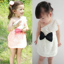 New Baby Kids One Shoulder Lace Dress Toddler Girls One Piece Dresses Bow-knot  J4U66