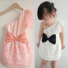 New Baby Kids One Shoulder Lace Dress Toddler Girls One Piece Dresses Bow-knot  J4U66