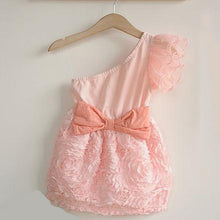 New Baby Kids One Shoulder Lace Dress Toddler Girls One Piece Dresses Bow-knot  J4U66