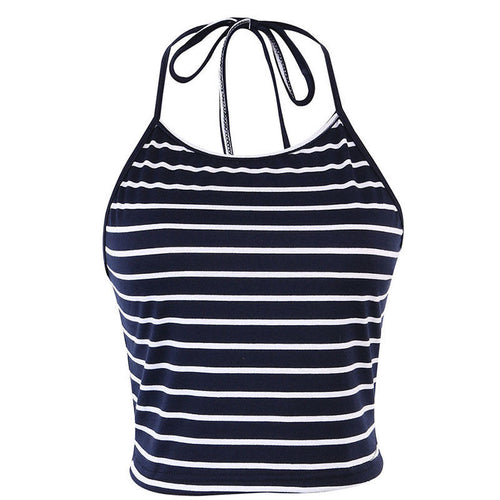 Black Stripe Sleeveless Halter neck tank top women Top Vest Bustier Bra Women top cropped forWomen Sexy Women Top J4U66