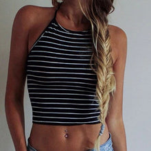 Black Stripe Sleeveless Halter neck tank top women Top Vest Bustier Bra Women top cropped forWomen Sexy Women Top J4U66