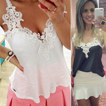 Blusas Femininas Plus Size Patchwork Shirts Women Lace Blouses Sexy Chiffon Blouse Spagetti Strap Vest Crop Tops White Black J4U66