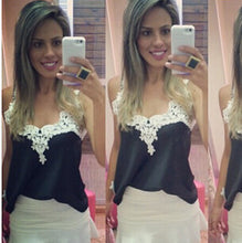 Blusas Femininas Plus Size Patchwork Shirts Women Lace Blouses Sexy Chiffon Blouse Spagetti Strap Vest Crop Tops White Black J4U66