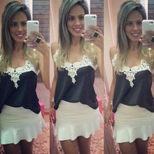 Blusas Femininas Plus Size Patchwork Shirts Women Lace Blouses Sexy Chiffon Blouse Spagetti Strap Vest Crop Tops White Black J4U66