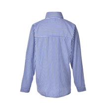 Casual Loose Long Sleeve Tops Street Femme Blusas Cotton Tops White & Blue Women Striped Shirts J4U66