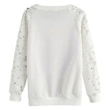 Casual Round Neck Sweatshirts Lace Hollow Out Pullovers Loose Bottom Plus Size J4U66