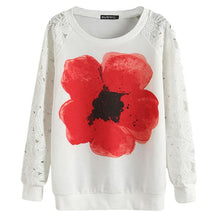 Casual Round Neck Sweatshirts Lace Hollow Out Pullovers Loose Bottom Plus Size J4U66