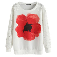 casual women round neck sweatshirts lace hollow out pullovers loose bottom plus size J4U66