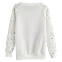 casual women round neck sweatshirts lace hollow out pullovers loose bottom plus size J4U66