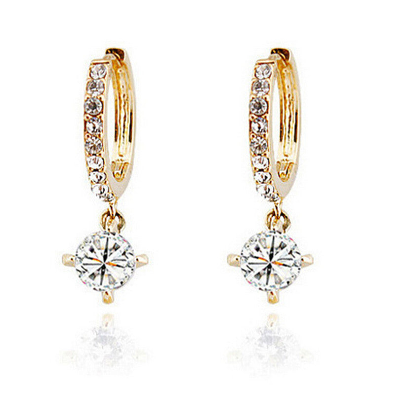 Charm Zircon Crystal Drop Earrings Chic Shining Rhinestone Dangle Earings For Women Gold,Silver color J4U66