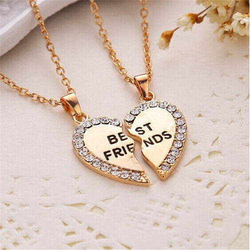 Charming Splice Heart Pendant Best Friend Letter Necklace Women Gifts Pick Jewelry Sliver Gold Color  J4U66