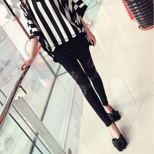 Charming Warm Lace Leggings Skinny Stretch Pants for Triangular Lace PU Leather Leggings J4U66