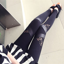 Charming Warm Lace Leggings Skinny Stretch Pants for Triangular Lace PU Leather Leggings J4U66