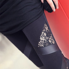 Charming Warm Lace Leggings Skinny Stretch Pants for Triangular Lace PU Leather Leggings J4U66