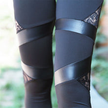 Charming Warm Lace Leggings Skinny Stretch Pants for Triangular Lace PU Leather Leggings J4U66