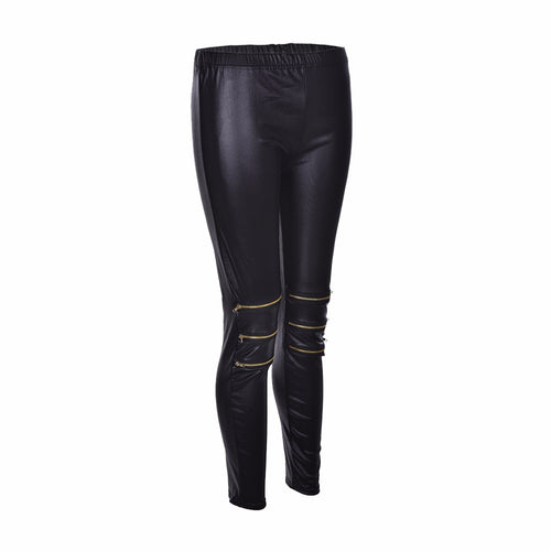 Classical Sexy Zipper Bright Stretch Leggings Pants Skinny Black J4U66