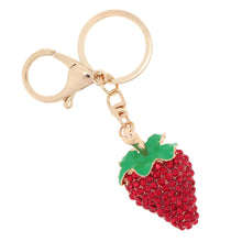 design shinning rhinestone strawberry pendant key ring key chain hollow alloy keychain jewelry J4U66