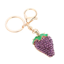design shinning rhinestone strawberry pendant key ring key chain hollow alloy keychain jewelry J4U66