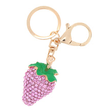 design shinning rhinestone strawberry pendant key ring key chain hollow alloy keychain jewelry J4U66