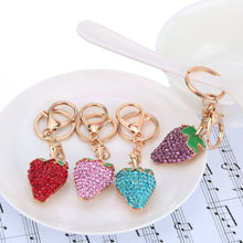 design shinning rhinestone strawberry pendant key ring key chain hollow alloy keychain jewelry J4U66