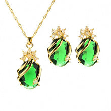 Drop Pendent Necklace Woman Gold Plated Crystal Necklaces 1 Necklace 2 Earrings 5 Color J4U66