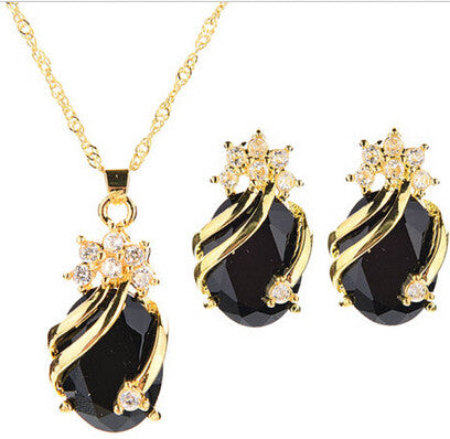 Drop Pendent Necklace Woman Gold Plated Crystal Necklaces 1 Necklace 2 Earrings 5 Color J4U66