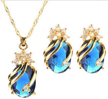 Drop Pendent Necklace Woman Gold Plated Crystal Necklaces 1 Necklace 2 Earrings 5 Color J4U66