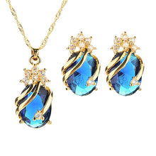 Drop Pendent Necklace Woman Gold Plated Crystal Necklaces 1 Necklace 2 Earrings 5 Color J4U66