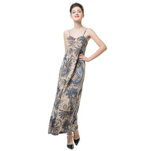 elegance women maxi dress floral print v neck padding women beach dress spaghetti strap long party dress vestidos blue J4U66