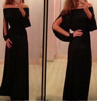 Fall Black Slash Neck Women Dress Vintage Empire Long Floor Length Dress For Women Women Clothing S-XL J4U66