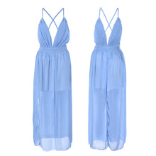 Women Sexy Casual Dress Long Sleeve Deep V Neck Chiffon Split Long Maxi Dress J4U66