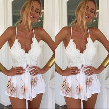 Shorts Women Jumpsuit Sexy Floral Cross Backless Strap V Neck Rompers Overalls For Women J4U66