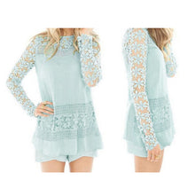Women Lace Sexy Blouses Full Sleeve Floral Embroidery Crochet Lace Tops Blusa long Shirts J4U66