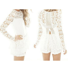 Women Lace Sexy Blouses Full Sleeve Floral Embroidery Crochet Lace Tops Blusa long Shirts J4U66